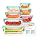 Glass Food Storage Containers 16pcs Airtight Set with Lids – Microwave & Oven Safe, BPA-Free, Leak-Proof Meal Prep Containers for Salads, Fruits, Vegetables & Sandwiches, Outdoor Picnic Lunch Box, Includes Cleaning Pads (Standard & Large Size)