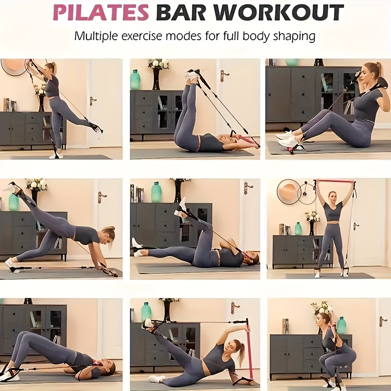Resistance Band Pilates Bar Kit 8-Piece – 150LB Bands, Ankle Straps & Drawstring Bag, Portable Home Gym Fitness Set for Full Body Workout for Men & Women
