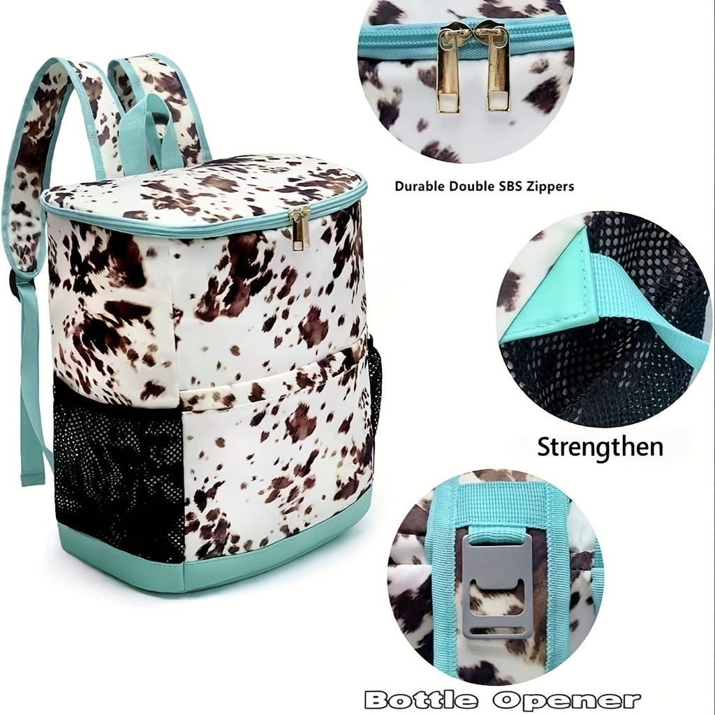 Insulated Cooler Backpack 30-Can Capacity, Leopard Print Portable Lunch Bag with Mesh Side Pockets & Adjustable Straps, Leakproof Thermal Cooler for Beach, Camping, Picnics, Hiking & Outdoor Travel