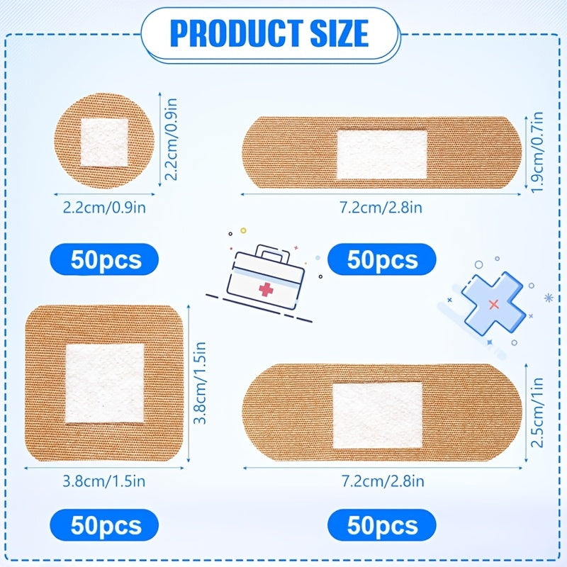 Fingertip Bandages Bulk Pack 100/200pcs, 4 Styles Flexible Fabric Adhesive Bandages, Breathable Skin-Tone Wound Care Strips for Finger Injuries, Family First Aid Kit Refill