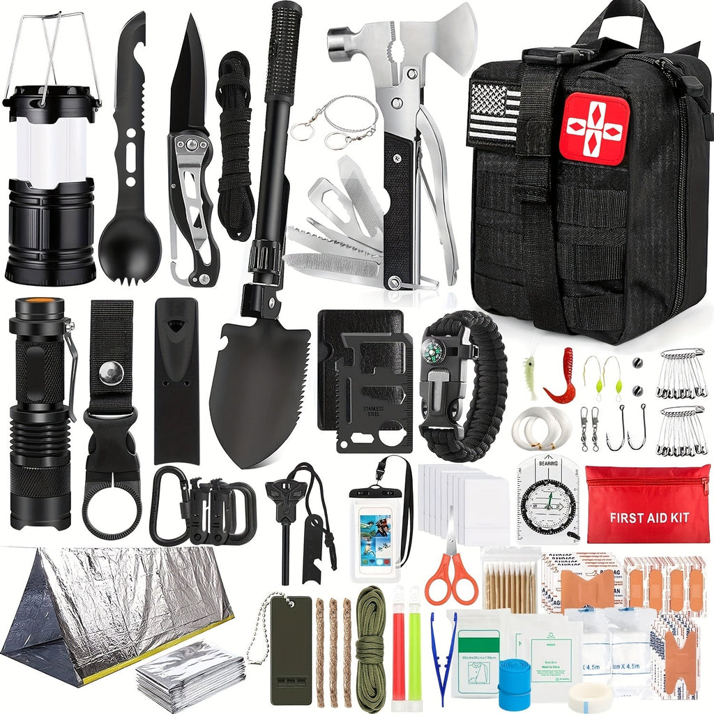 Survival Kit with Fire Starter & Compass – 14/152/258 Piece Outdoor Survival Gear Set for Camping, Hiking & Emergency | Perfect Gift for Men