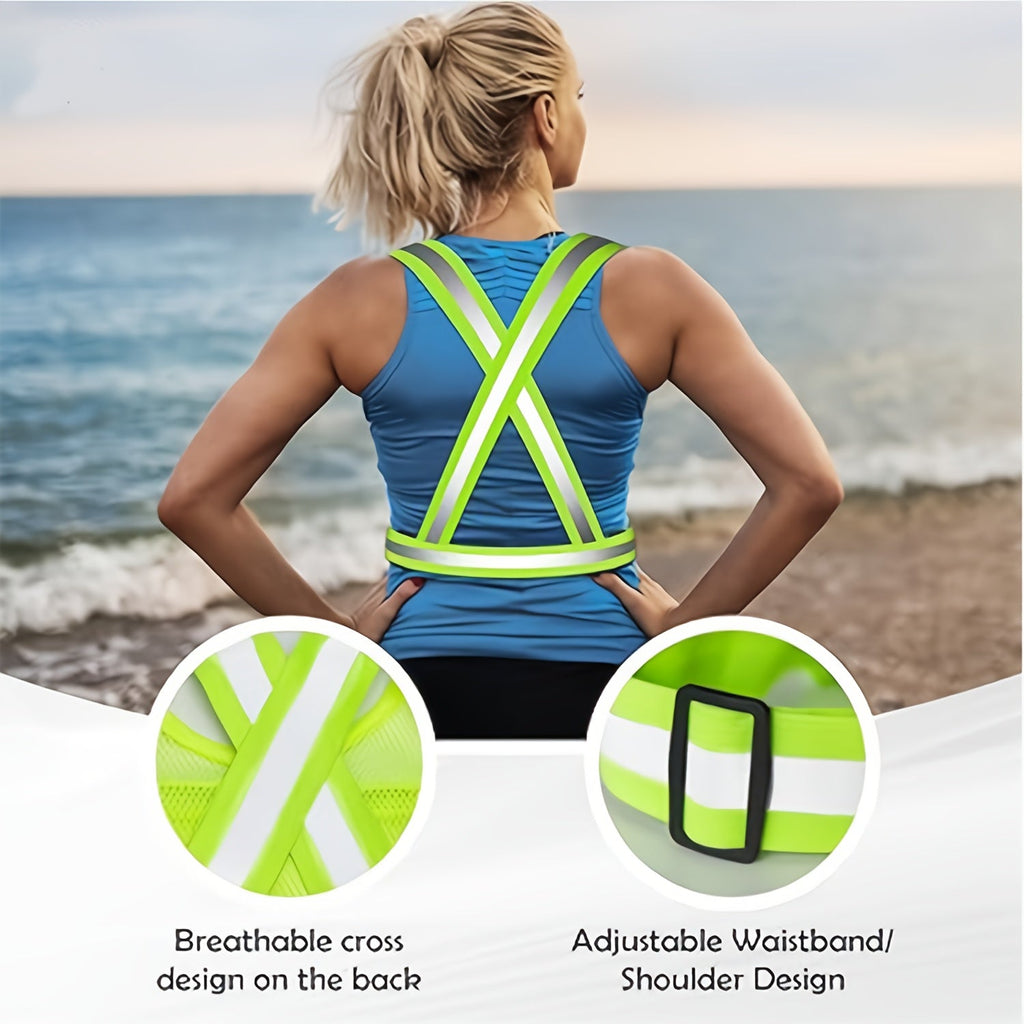Reflective Running Vest with Phone Holder & Reflective Bracelets – Adjustable Safety Vest for Men Women, Dog Walking, Cycling, Night Running – 2 Pack