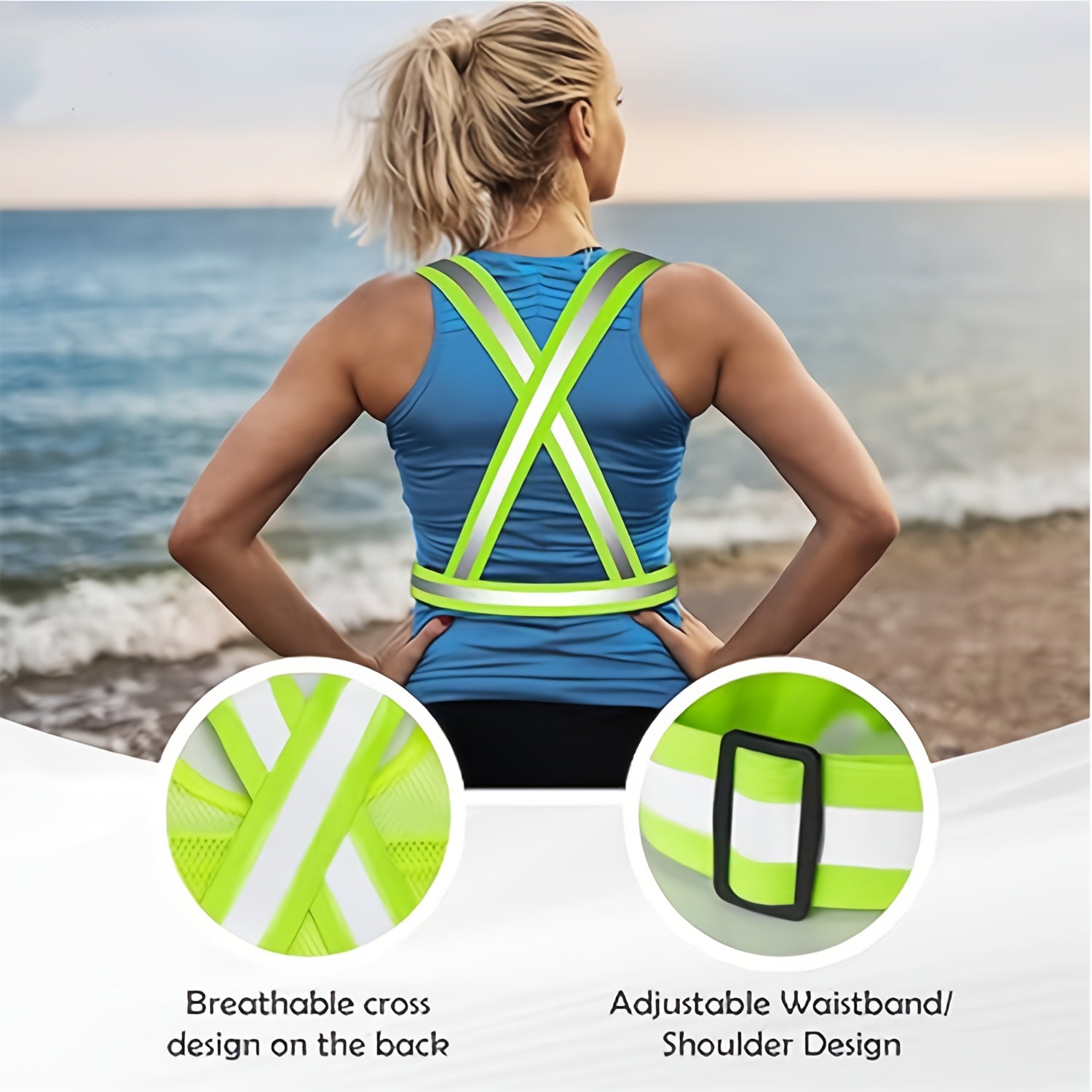 Reflective Running Vest with Phone Holder & Reflective Bracelets – Adjustable Safety Vest for Men Women, Dog Walking, Cycling, Night Running – 2 Pack