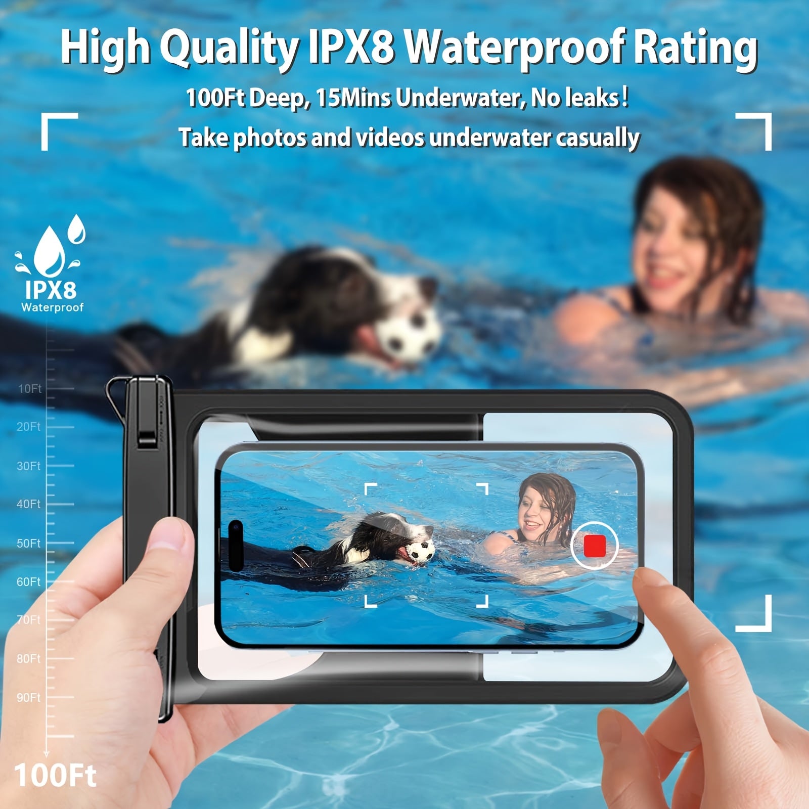 Waterproof Phone Pouch 2-Pack Double Layer Black & Cyan – PVC Dry Bag for Swimming, Rafting & Water Sports, Fits Up to 7.5", Dual Compartment with Adjustable Lanyard & Double Hook for Kayaking, Beach & Camping