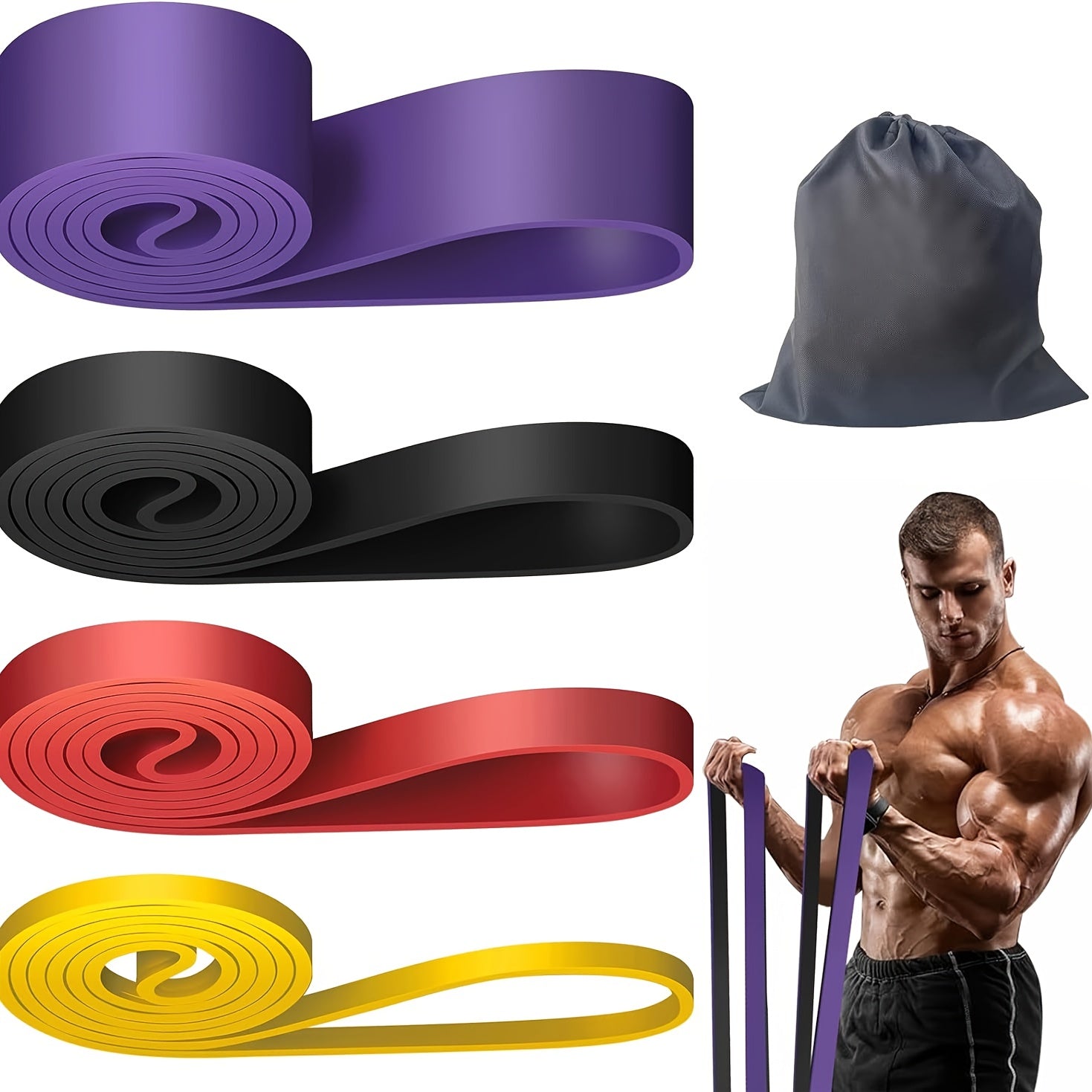 TPE Resistance Band Set with Storage Bag – Pull Up Assist, Stackable Medium Tension Bands for Muscle Training, Workout & Fitness Shaping for Gym, Home & Outdoor