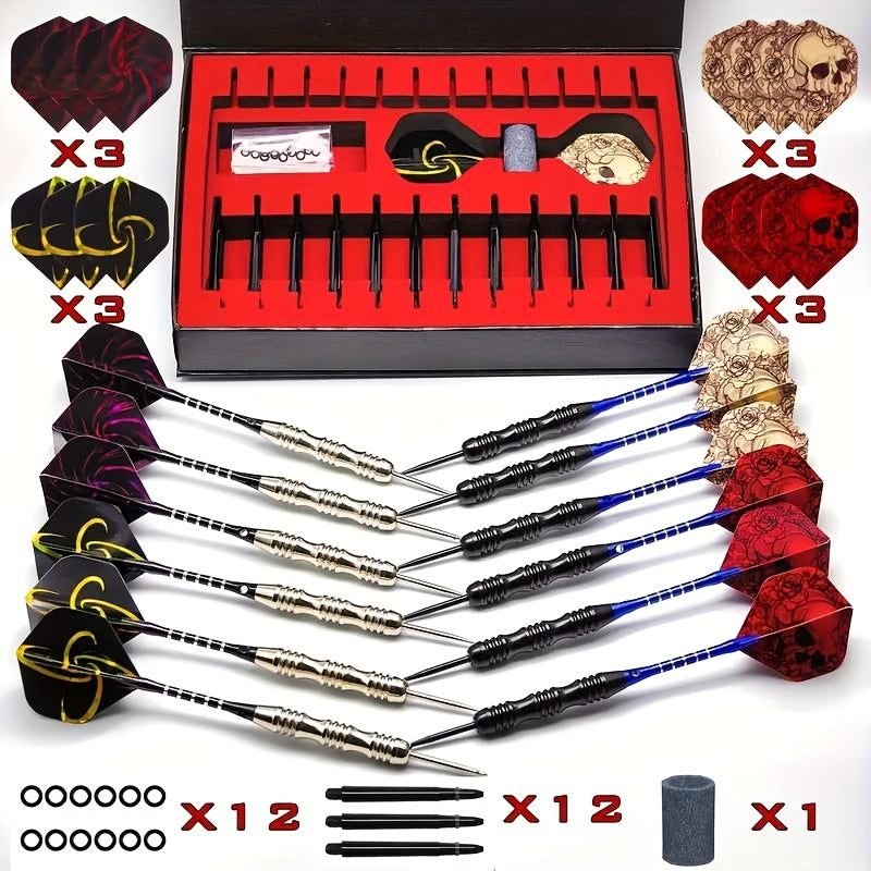 Steel Tip Darts Gift Set with Aluminum Alloy Shaft & Skull Dart Flights – Deluxe Gift Box for Indoor Club Entertainment Sports Competitions Casual Outdoor Games – Iron Tip Pop Darts Set