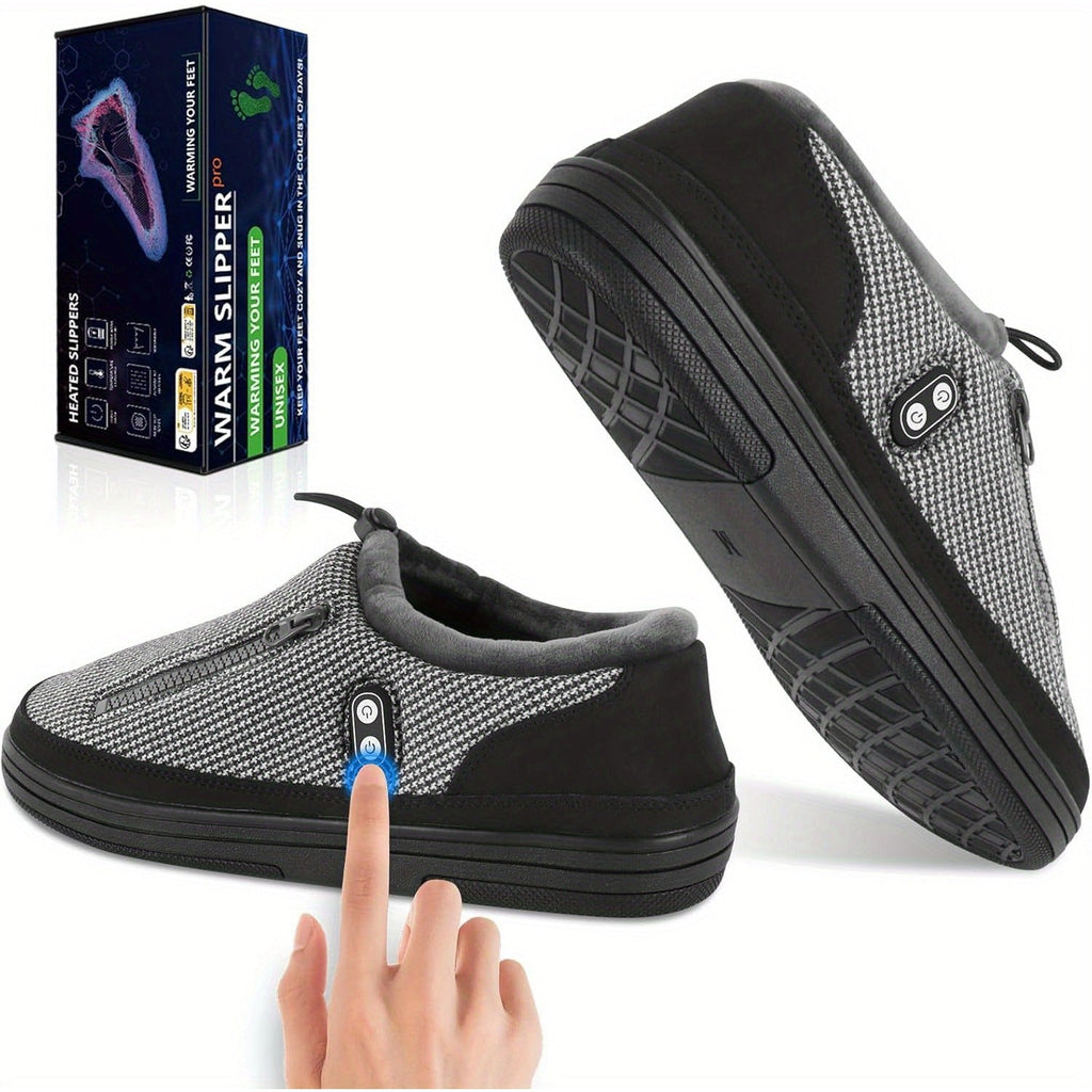 Heated Slippers for Men & Women with 5000mAh Battery - Electric Foot Warmer Shoes, Carbon Fiber Heating, 3 Heat Settings, 6-8 Hour Battery Life, Indoor Outdoor Plush House Slippers, M & L