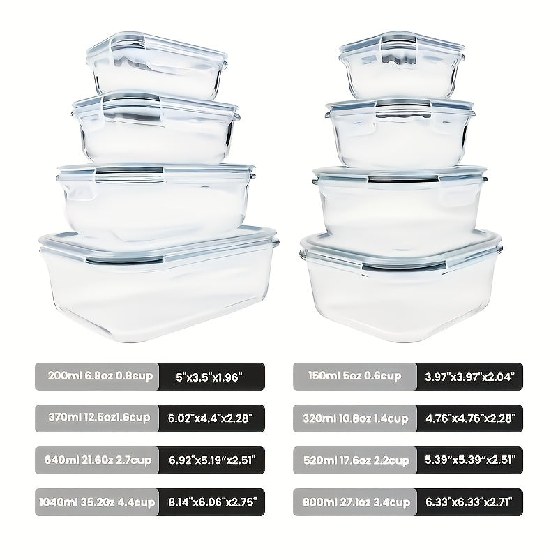 Glass Food Storage Containers 16pcs Airtight Set with Lids – Microwave & Oven Safe, BPA-Free, Leak-Proof Meal Prep Containers for Salads, Fruits, Vegetables & Sandwiches, Outdoor Picnic Lunch Box, Includes Cleaning Pads (Standard & Large Size)