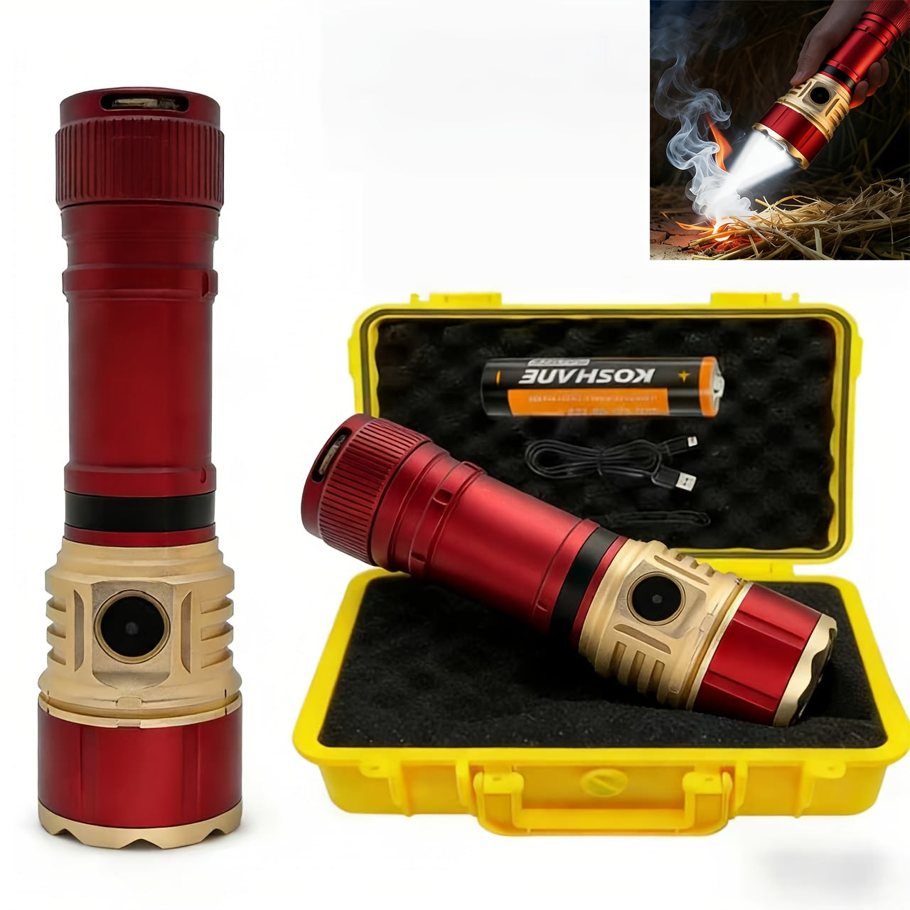Ignition Flashlight with Fresnel Lens – 21700 Lithium 3500mAh Ultra Long Runtime, Aluminum Alloy Tactical Adjustable Beam, Outdoor Survival Torch for Camping, Fishing, Power Outage & Night Riding