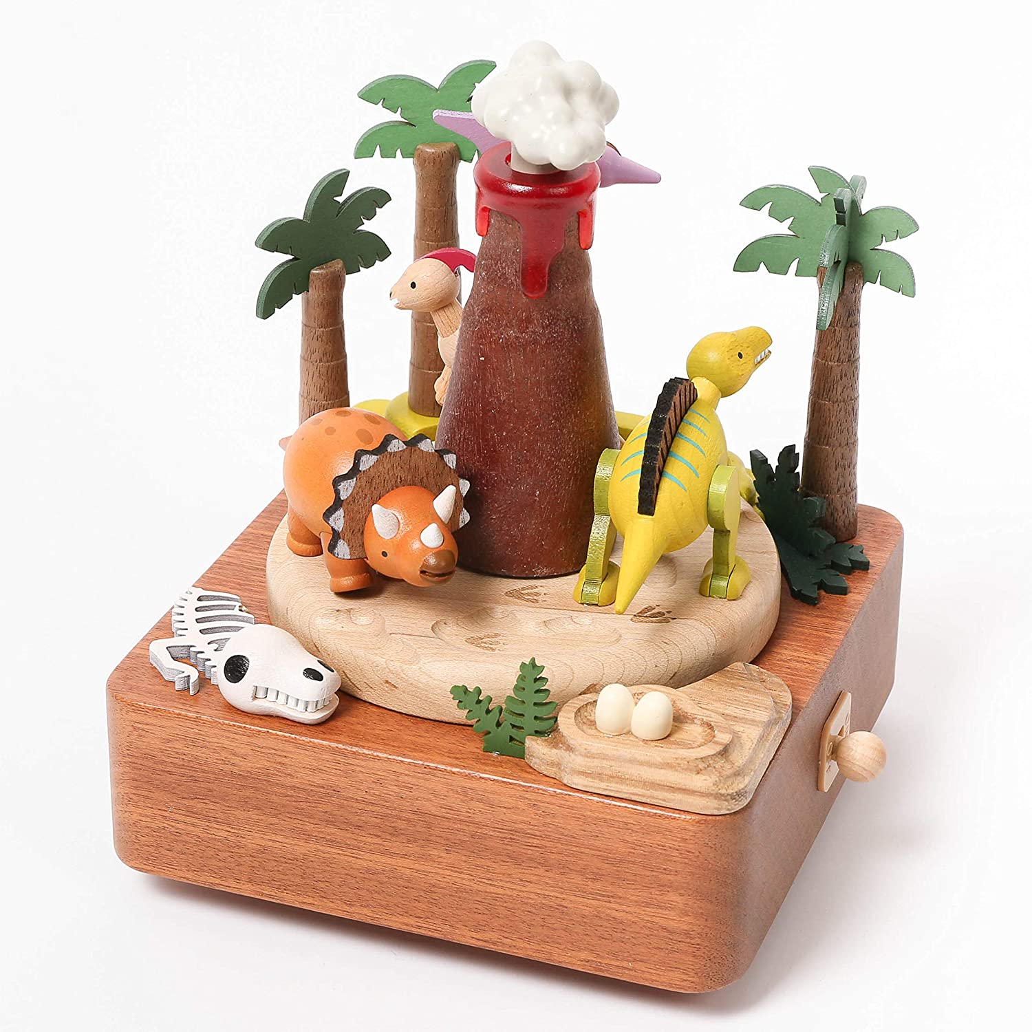 Wooden Volcano & Dinosaur Music Box