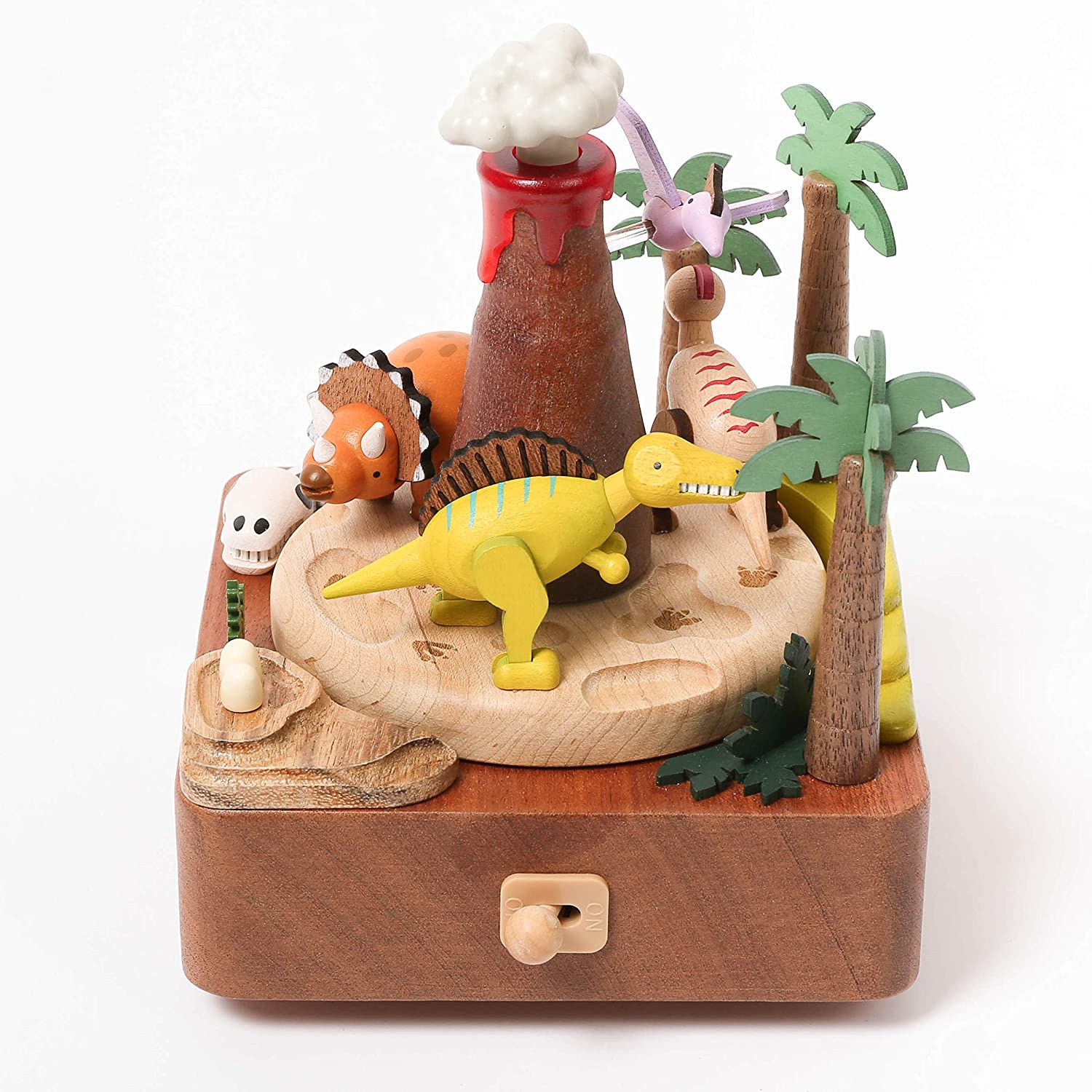 Wooden Volcano & Dinosaur Music Box