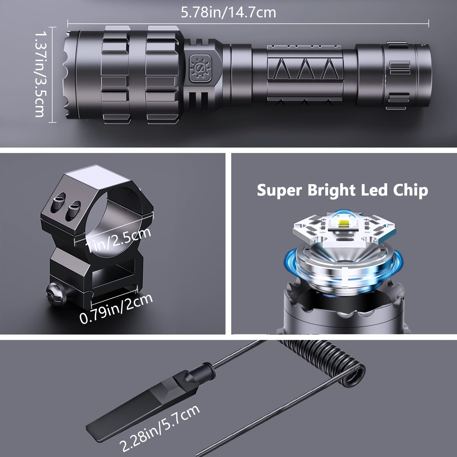 Picatinny Rail Flashlight 2 Pack - High Lumen Tactical Torch, 5 Modes, USB Rechargeable, 20mm Rail Mount, Wrist Strap & Remote Switch Included for Hunting, Shooting & Outdoor Use