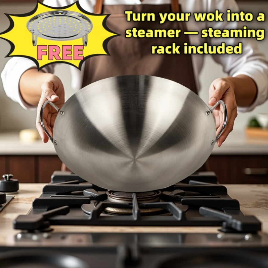 Stainless Steel Wok & Frying Pan – Non-Stick Skillet for Home Kitchen, Restaurant & Camping, Ergonomic Handle, Easy Clean, 30/36/38CM