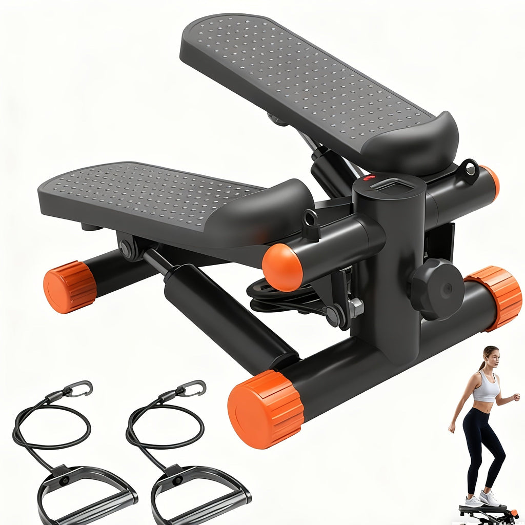 Mini Exercise Stepper Machine with Resistance Bands – Portable Twist Stair Stepper, 300lb Capacity, Full Body Trainer for Legs, Arms & Cardio – Home Workout Stepper, Orange, Black or Blue