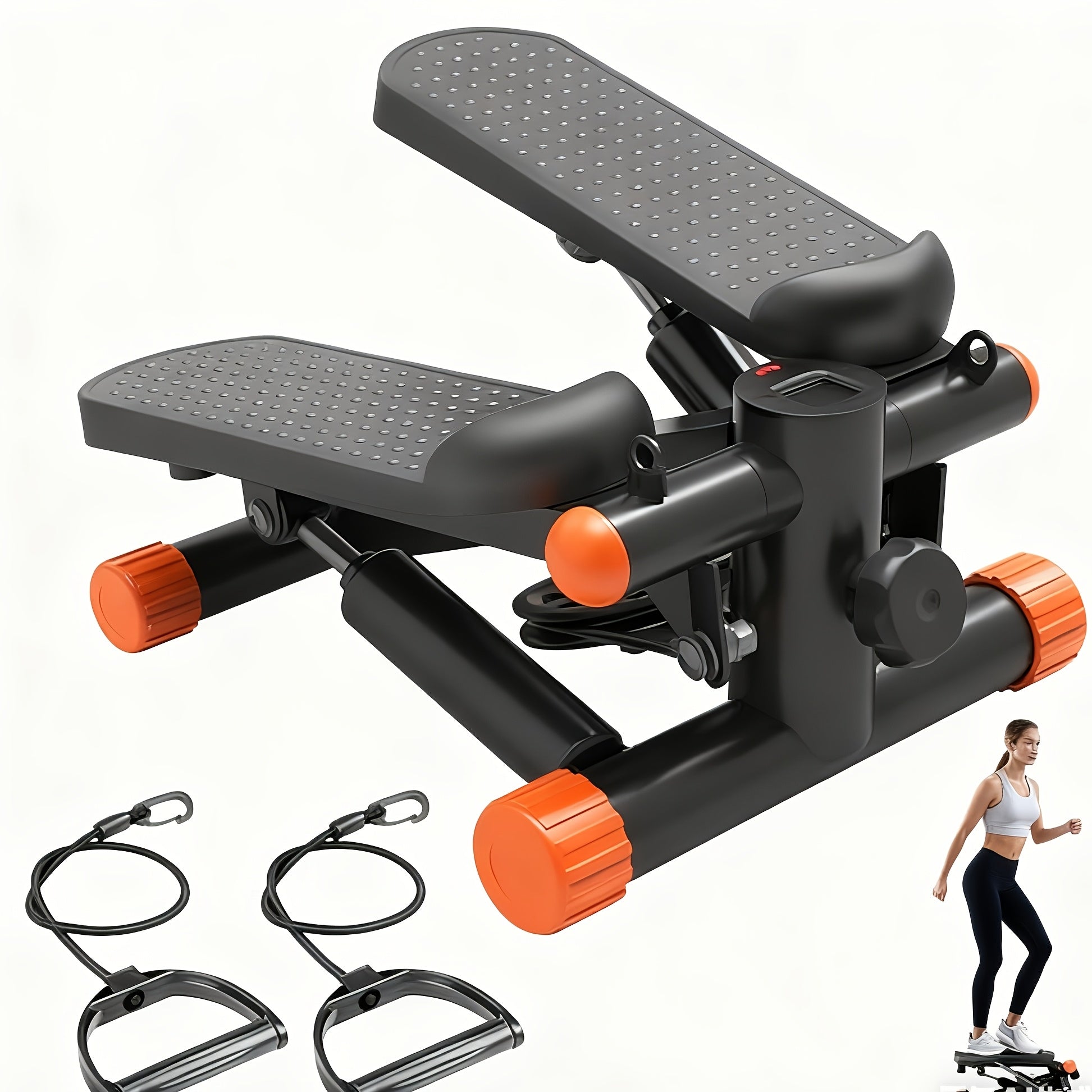 Mini Exercise Stepper Machine with Resistance Bands – Portable Twist Stair Stepper, 300lb Capacity, Full Body Trainer for Legs, Arms & Cardio – Home Workout Stepper, Orange, Black or Blue