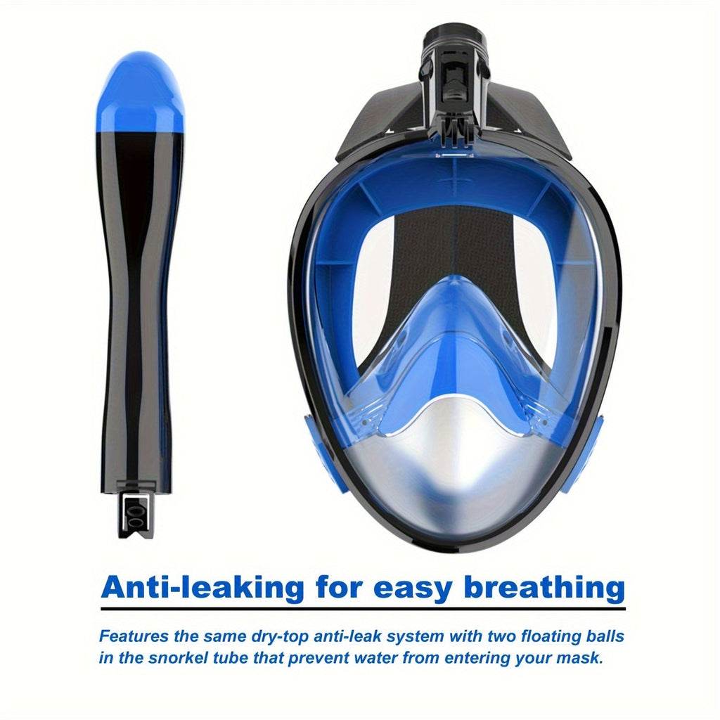 Full Face Snorkel Mask 180° Panoramic View Anti-Fog Anti-Leak Snorkeling Mask with Dry Top Breathing System and Removable Camera Mount for Adults Men Women - Safe Comfortable Diving Mask