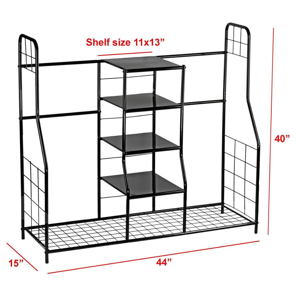 Golf Bag Storage Rack Organizer Steel Dual Bag Holder with 4 Shelves for Clubs Balls Shoes Accessories Garage Basement Home Golf Equipment Organizer Heavy Duty