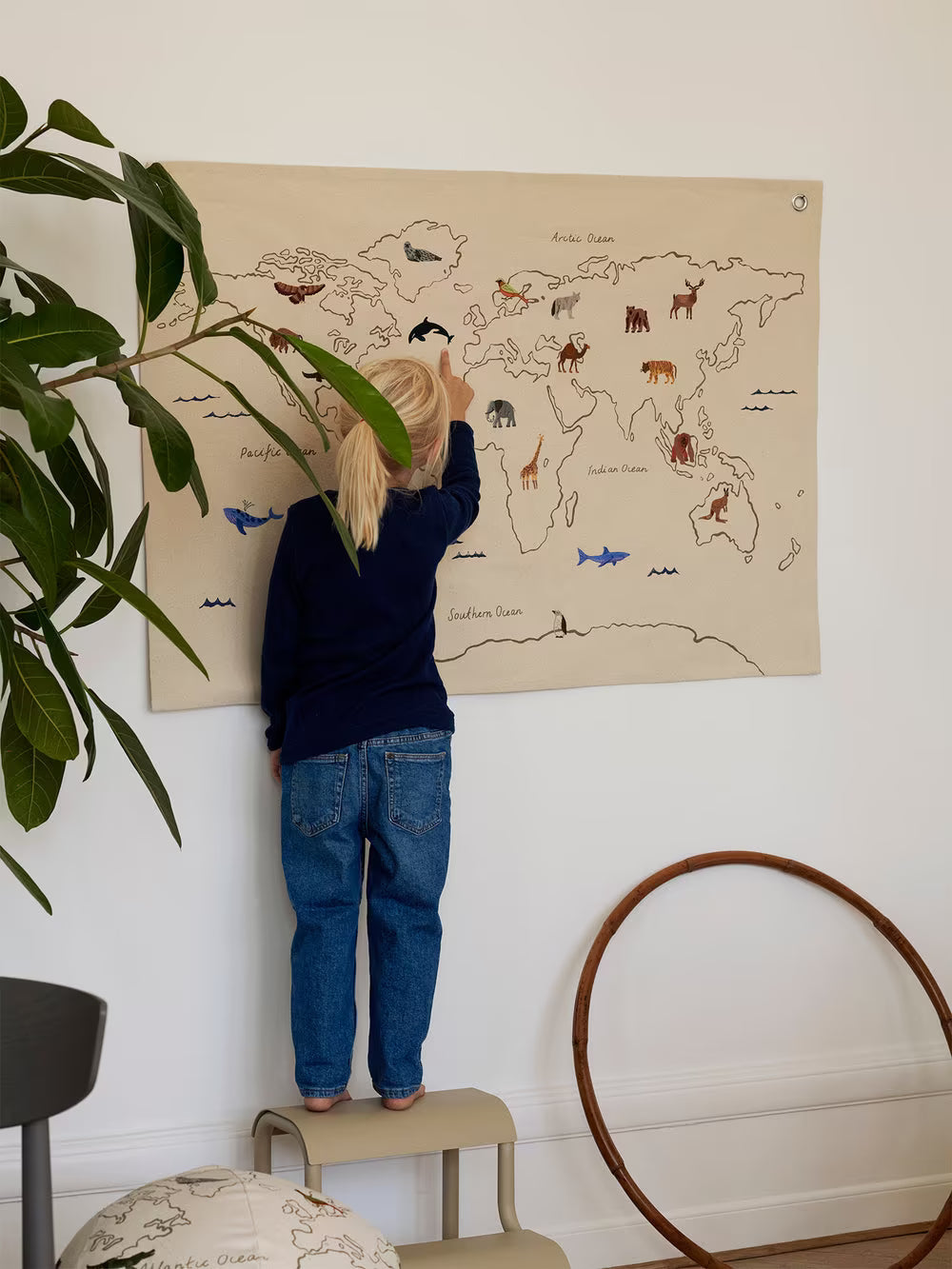 Ferm Living The World Textile Map - Off- white