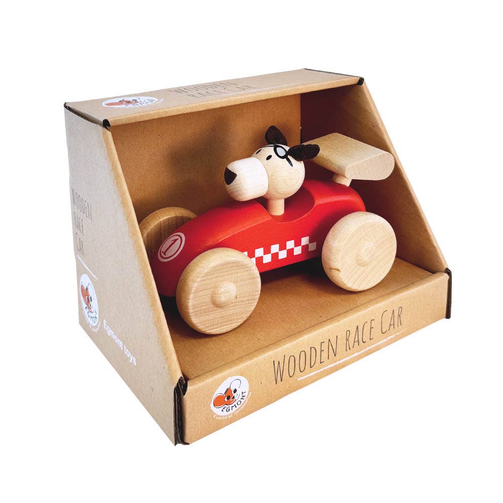 Wooden Race Car Toy with Dog Driver