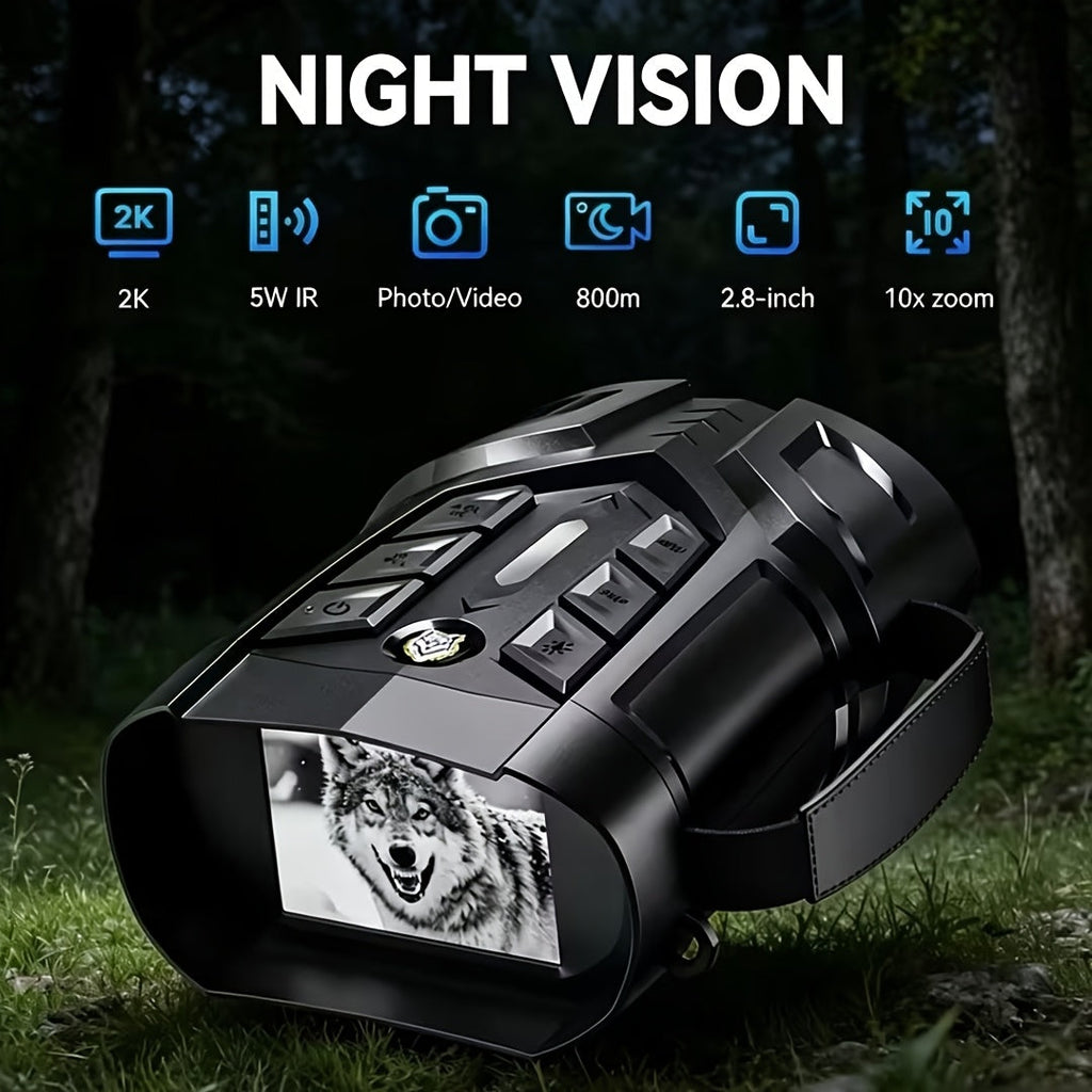Night Vision Goggles 2K Ultra HD – 5W IR Binoculars with 2.8" IPS Screen, 10X Optical Zoom, 2600ft Range & 2000mAh Rechargeable Battery | Hunting, Camping, Security & Surveillance