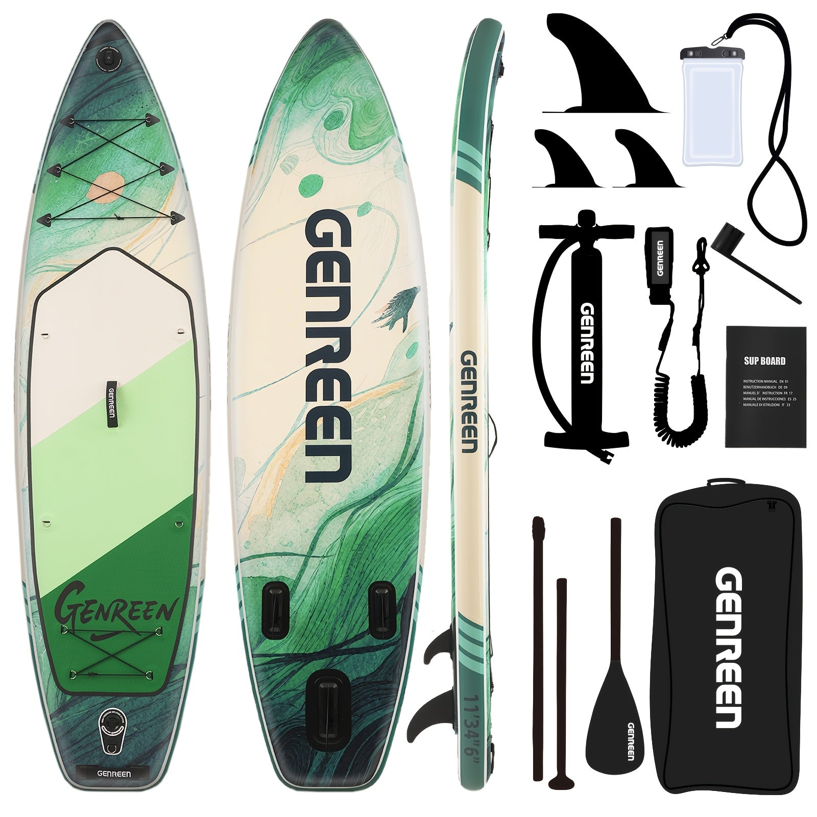 Adventure Touring SUP Board 11ft x 34'' Inflatable Paddle Board 400lbs Wide Stance Durable Lightweight ISUP Bundle Accessory Pack for Adults