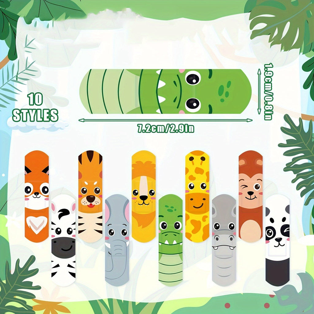 Animal Print Bandages 200pcs - Cute Kids Adhesive Bandages with 10 Fun Animal Designs, PE Waterproof Wound Care Strips for Minor Cuts & Scratches, Family First Aid Kit Refill