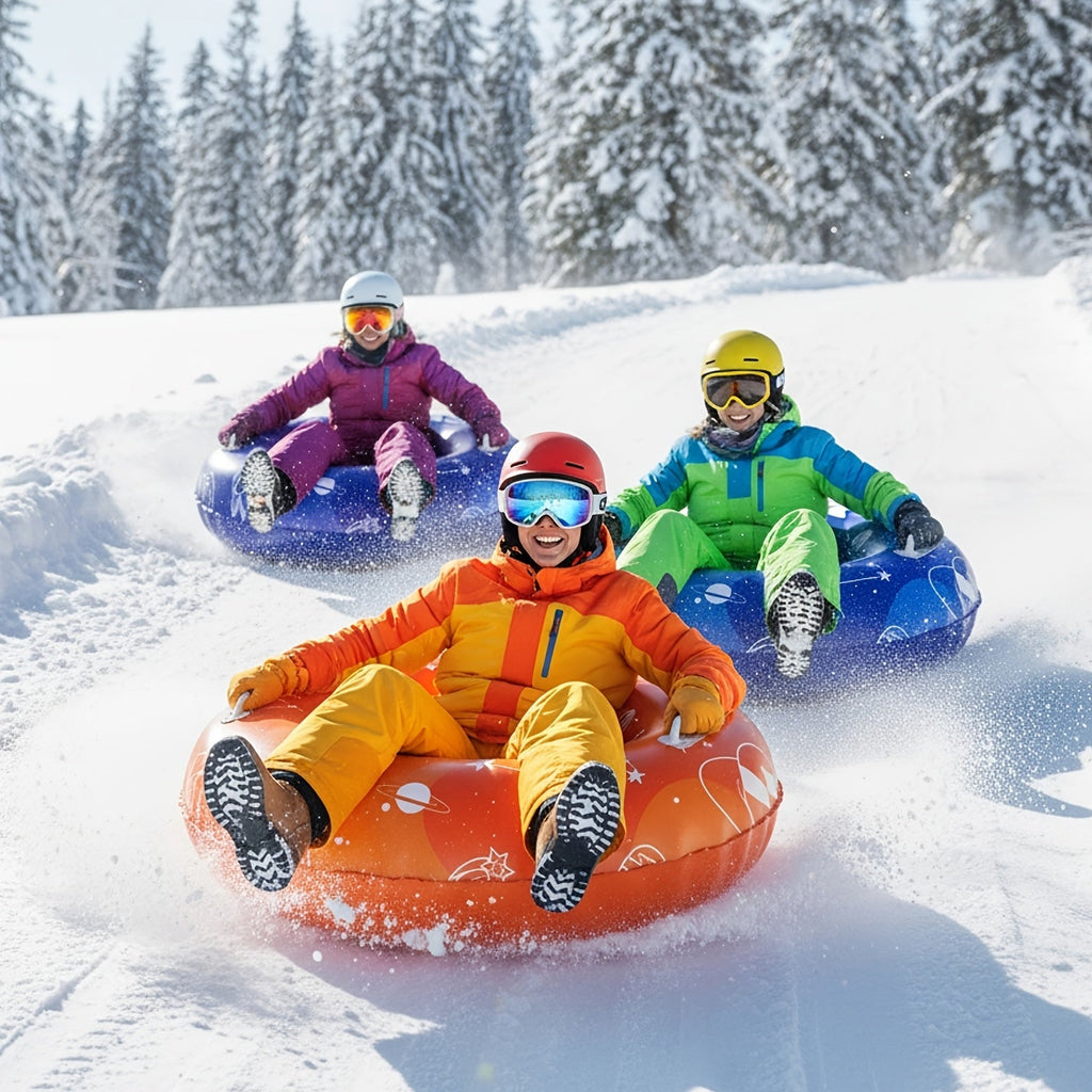 Snow Sled Tubes 3-Pack Foldable Inflatable – Triple-Layer PVC Snow Tubes 36 & 40 Inch, 220 lbs Capacity, 3-Layer Airlock Valve, Non-Slip Thickened Base & Embossed Handles for Ski Resort & Outdoor Winter Fun