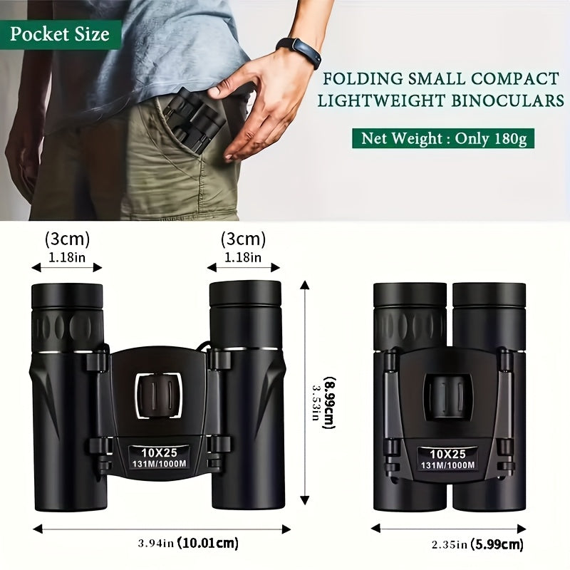 Compact Binoculars 10x25 Mini Pocket Size with Smartphone Adapter, Lightweight HD Binoculars for Bird Watching Hunting Concerts Hiking Travel, Small Portable Telescope for Adults and Kids