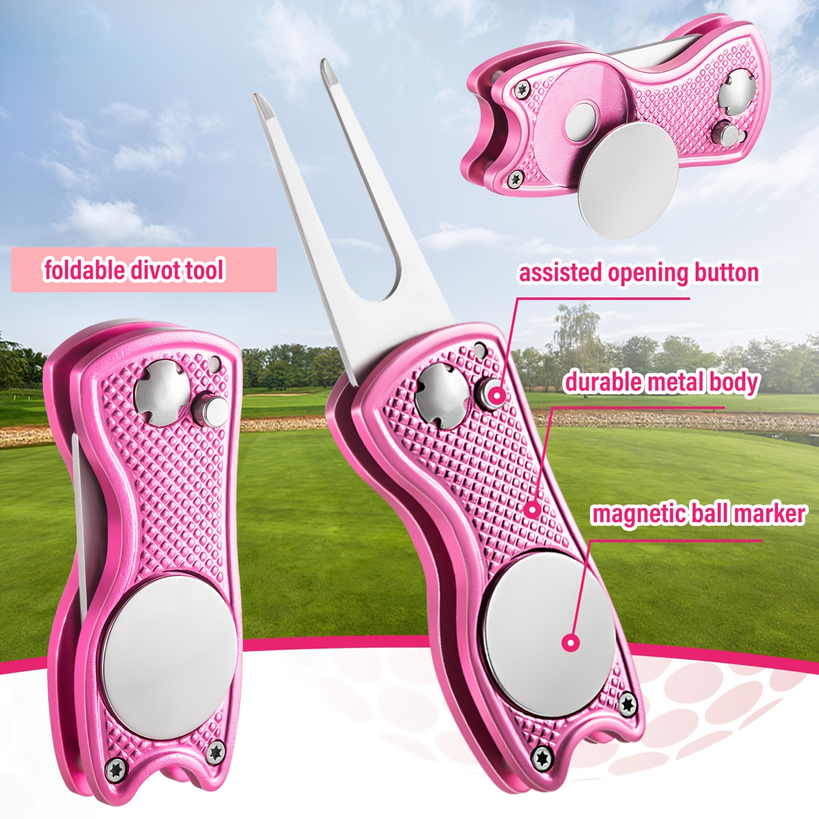 Golf Accessories Gift Set 12-Piece Pink – Includes Tees, Towel, Ball Bag with Hook, Cleaning Brush & Divot Tool with Magnetic Ball Marker, Perfect Golf Gift for Men & Women Golfers