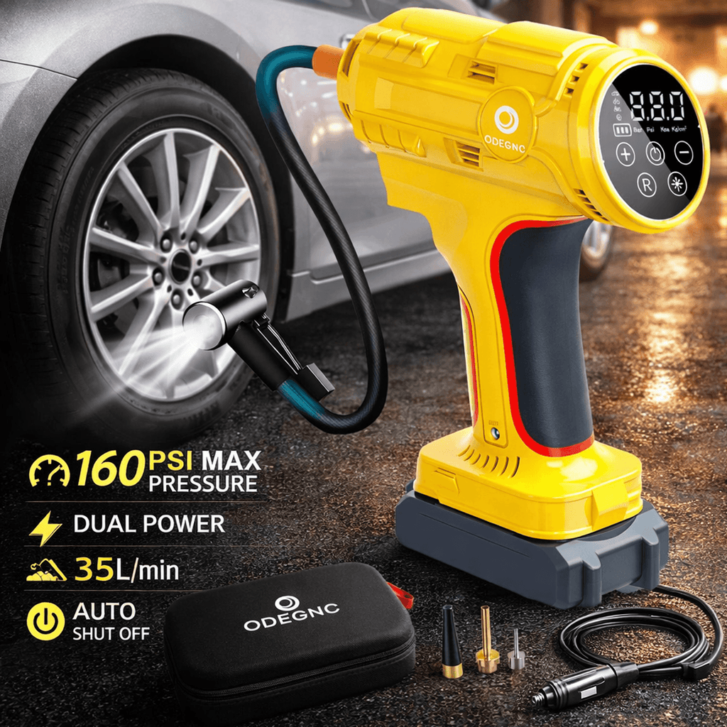 Portable Air Pump Inflator 160PSI – Auto Shut-Off, 35L/min, Dual Power (Battery/12V Car), Digital Gauge, 3-Mode LED Light for Car Tires, Bikes, Balls & Air Mattresses