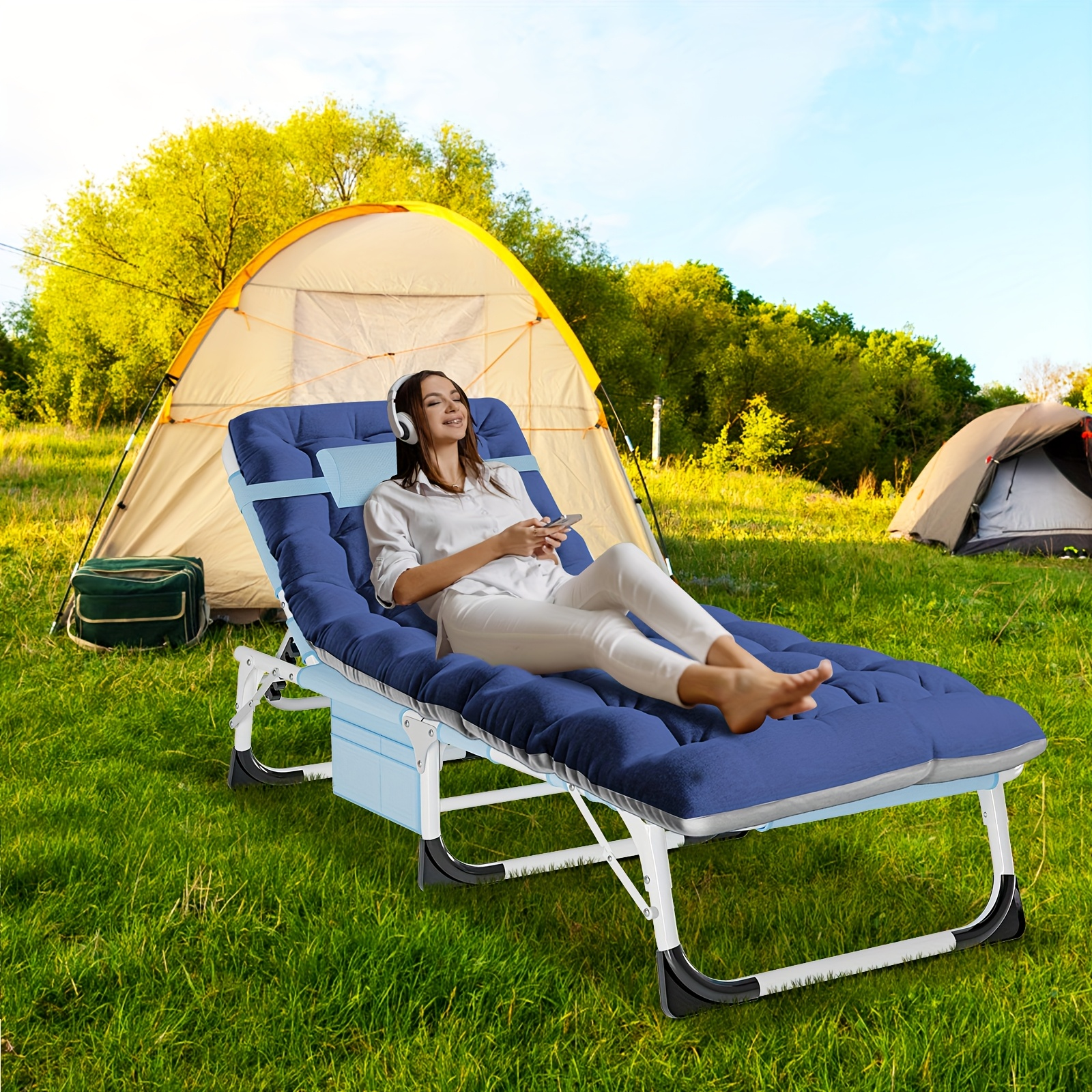 Folding Chaise Lounge Chair for Outdoor Tanning – 5-Position Adjustable Sunbathing Lounger with Face Hole for Pool, Beach & Backyard – Standard & Oversize Available