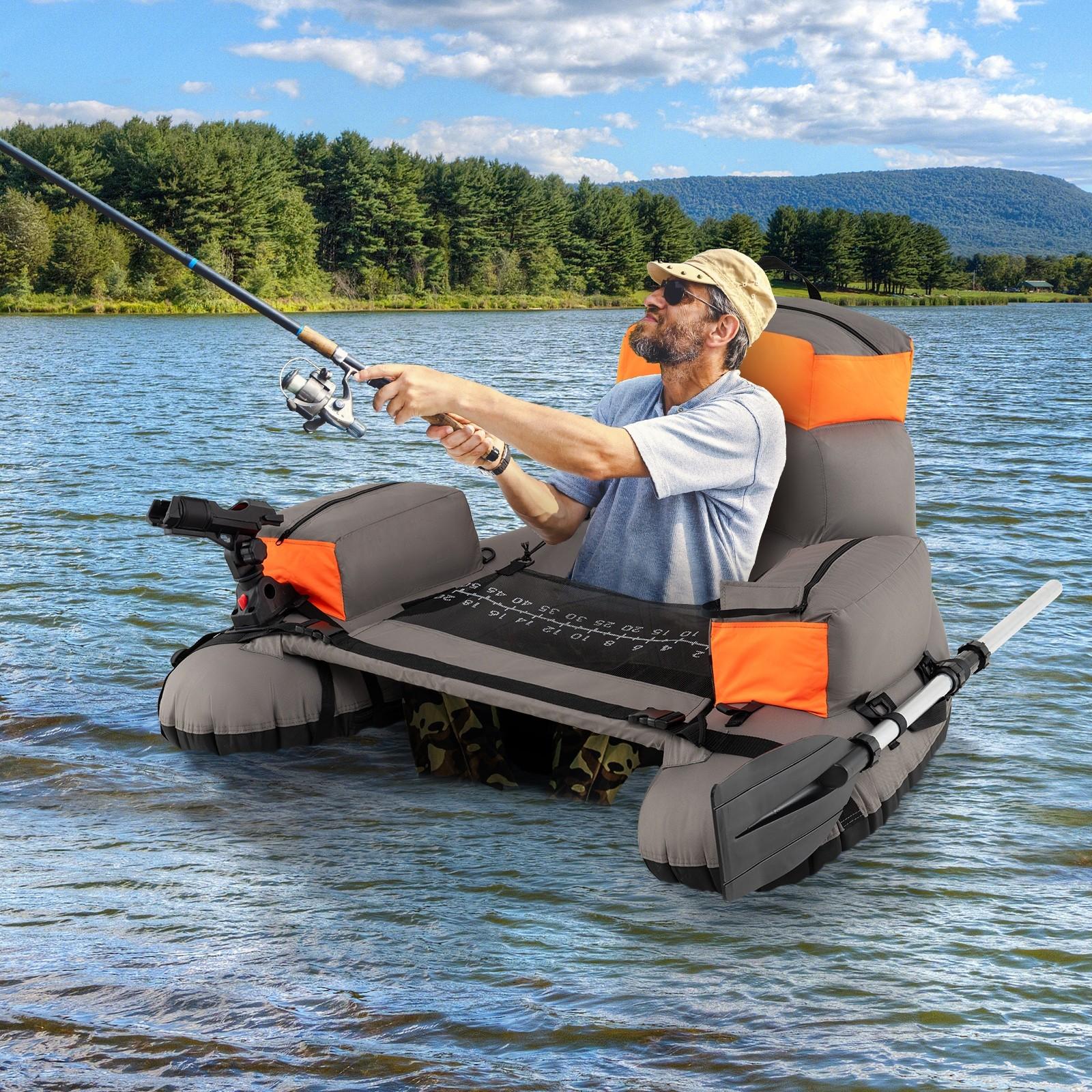 Inflatable Fishing Float Tube 350 LBS – Portable Belly Boat with Aluminum Paddle, Fish Ruler & Rod Holder | 600D PVC Backpack Float Tube for Lake, River & Sea Angling | Inflates in 15 Min, 13.5 LBS