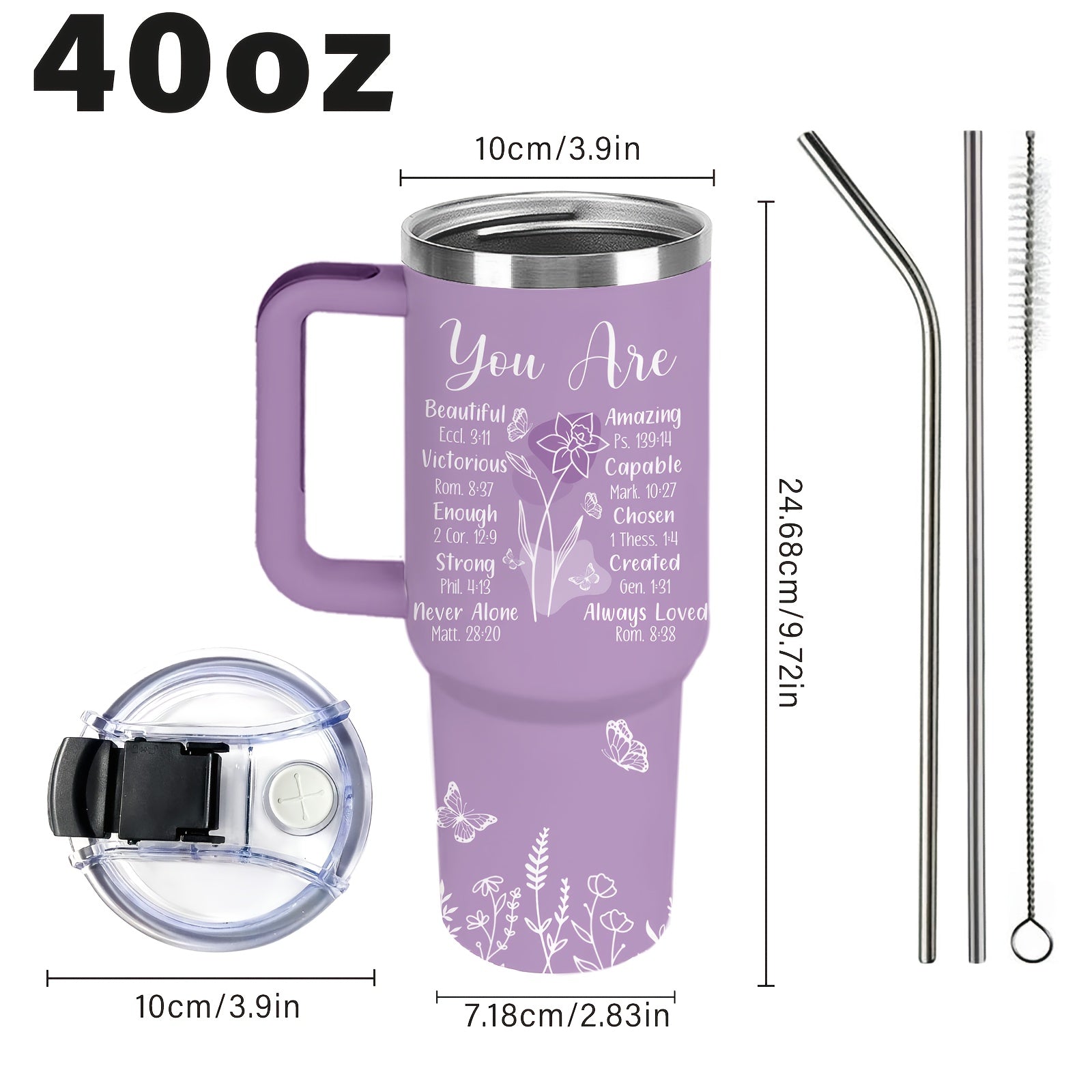Christian Tumbler 40 oz Insulated with Lid & Straw – Faith-Inspired Religious Gift for Women, Hot & Cold Beverage Cup for Outdoor Sports, Camping & Daily Use, Thoughtful Christian Gift Idea