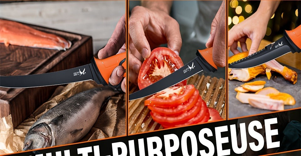 Fillet Knife Set 4-Piece – 5Cr15MoV Stainless Steel Fishing Fillet Knives (5", 6", 7", 9"), Non-Slip Rubber Handle, Serrated Bait Knife, Individual Sheaths & Storage Bag, Ideal Fishing Gift for Men