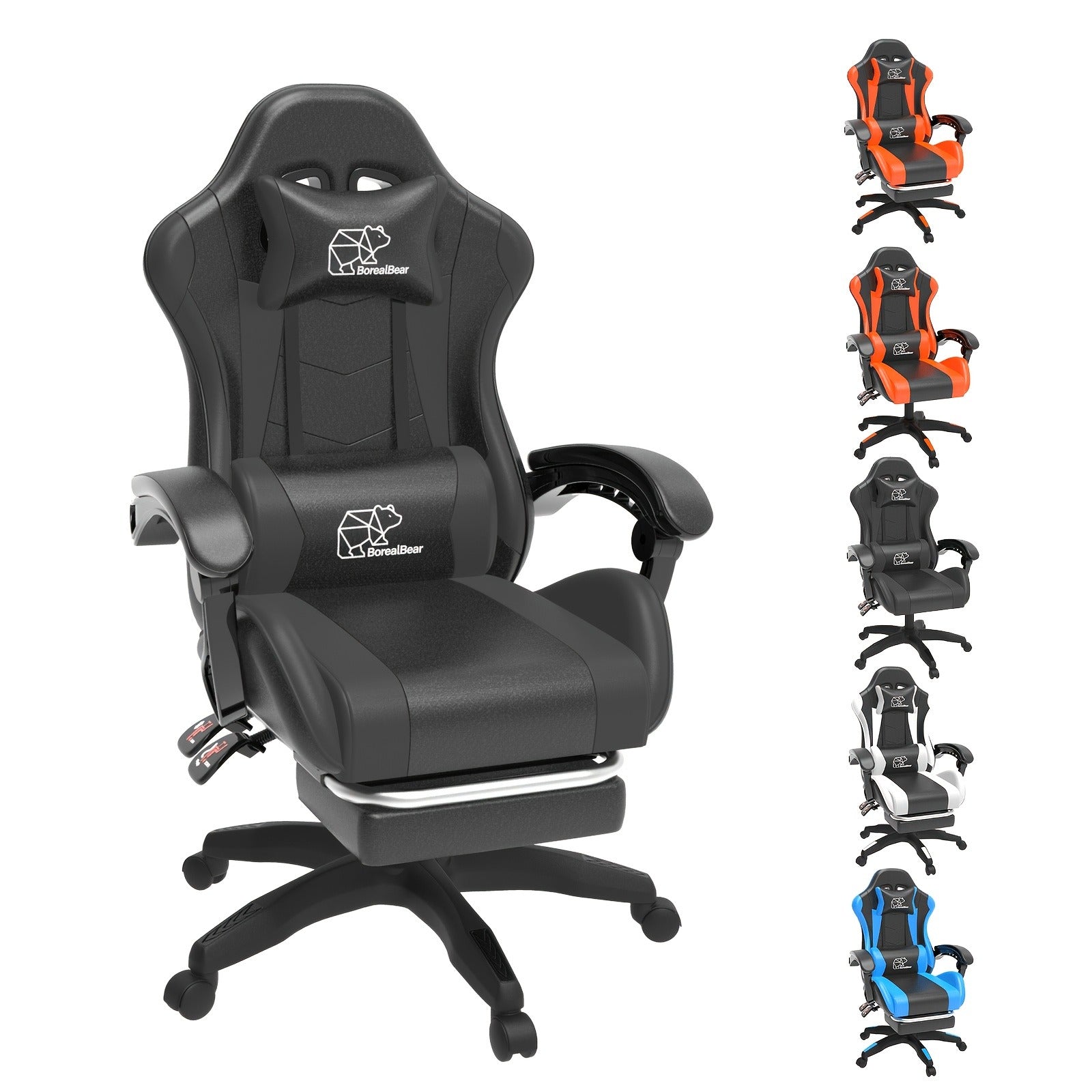 Gaming Chair with Footrest & Lumbar Support – Ergonomic Reclining Computer Chair 360° Swivel Adjustable Height