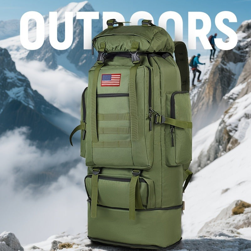 Tactical Backpack 100L Large Capacity Hiking Backpack Multiple Compartments Heavy Duty Ergonomic Straps for Camping Travel Trekking Backpacking Outdoor Adventures Jungle Green Black Army Green Gray Desert