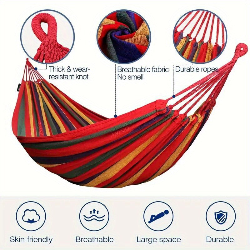 Camping Hammock Single Person Colorful Fabric Anti-Roll Design 330 lbs Capacity with Tree-Friendly Straps Portable Carrying Bag Outdoor Indoor Backyard Lounging