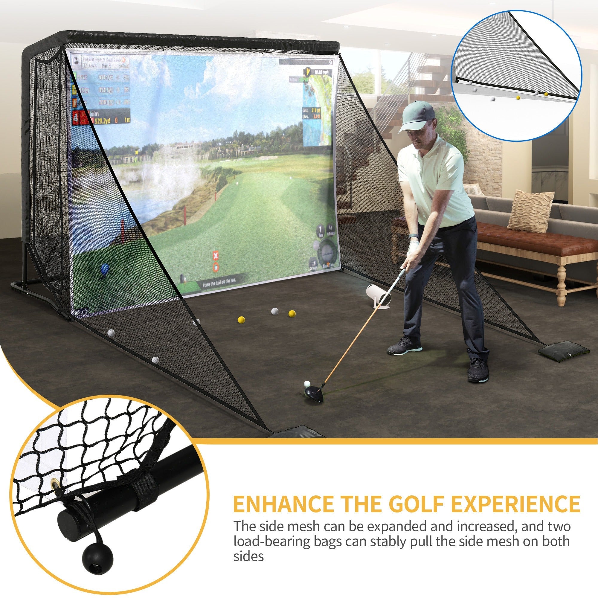 Golf Hitting Net 10x7ft Steel Frame | Golf Driving Net with Side Nets & Simulator Cloth for Backyard Indoor & Outdoor Swing Practice