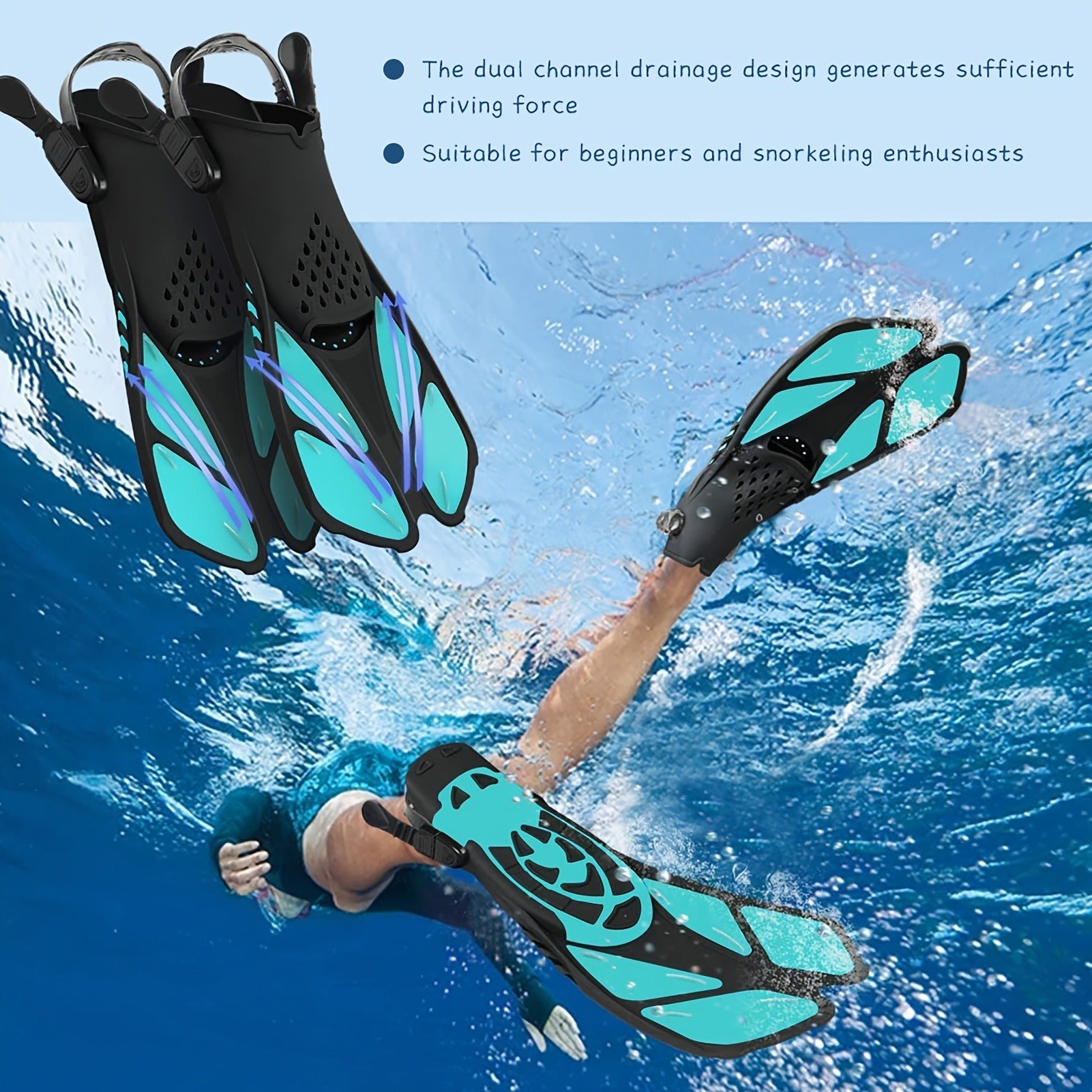 Adjustable Snorkel Diving Fins with Anti-Slip Lace-Up Design – Lightweight PP/TPR Open Heel Fins for Snorkeling Freediving Scuba Diving for Men Women Adults S/M & ML/XL
