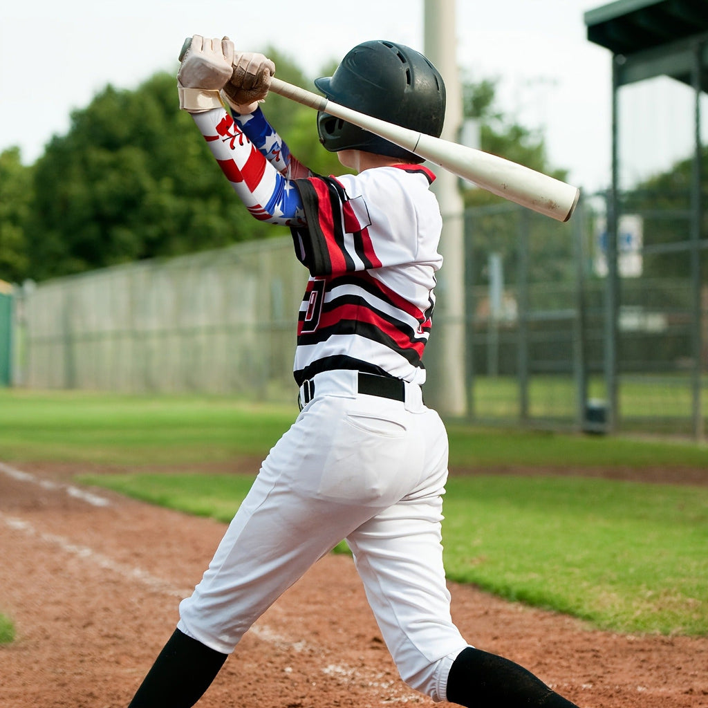 Patriotic Baseball Arm Sleeves 2 Pairs – American Flag Star Design Compression Sports Elbow Covers, Anti-Slip UV Protection for Men Women, Ideal for Games Parties Outdoor Events