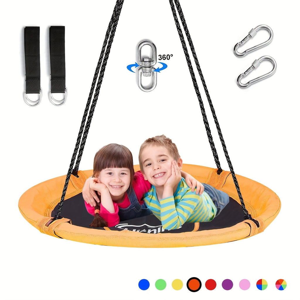 Saucer Tree Swing 43 Inch 360 Degree Rotating Flying Saucer Swing with Swivel Hanging Straps Adjustable Ropes Round Spinner Swing for Tree Swing Set Kids Outdoor