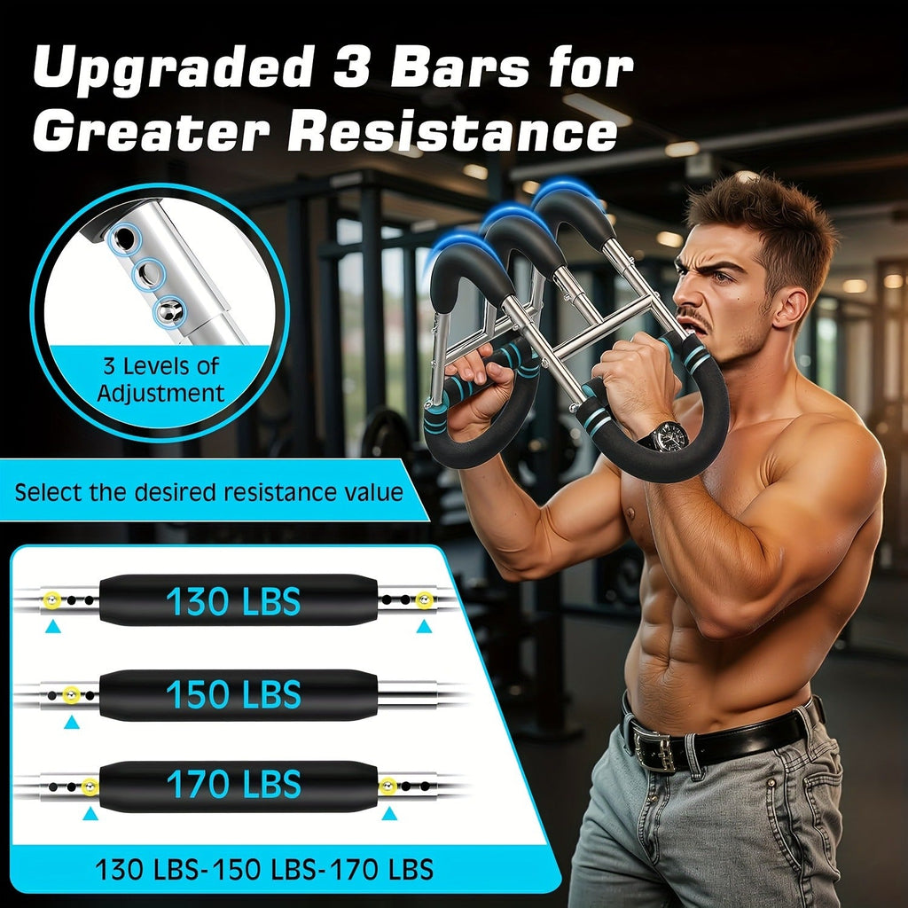 Arm Strength Trainer Three-Bar Chest Expander, Adjustable Multi-Level Resistance, Portable Detachable Forearm & Chest Workout Device for Home Gym, Strength Training & Muscle Building