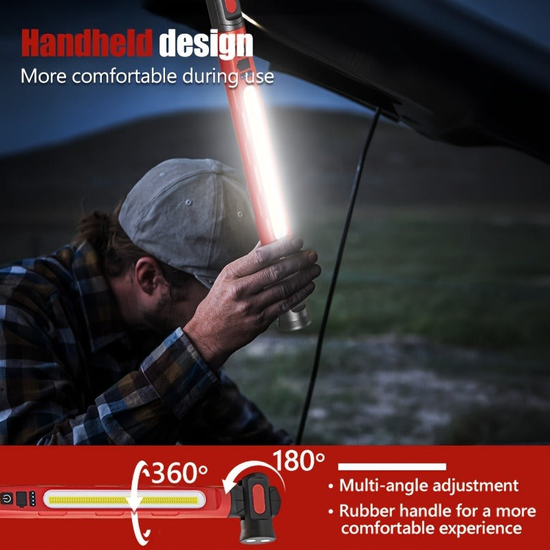 Mechanic Work Light with Magnetic Base & Hook – LED Engine Compartment Light with Red & Blue Warning Lights | Durable Work Site Lighting for Automotive Repair, Garage & Workshop