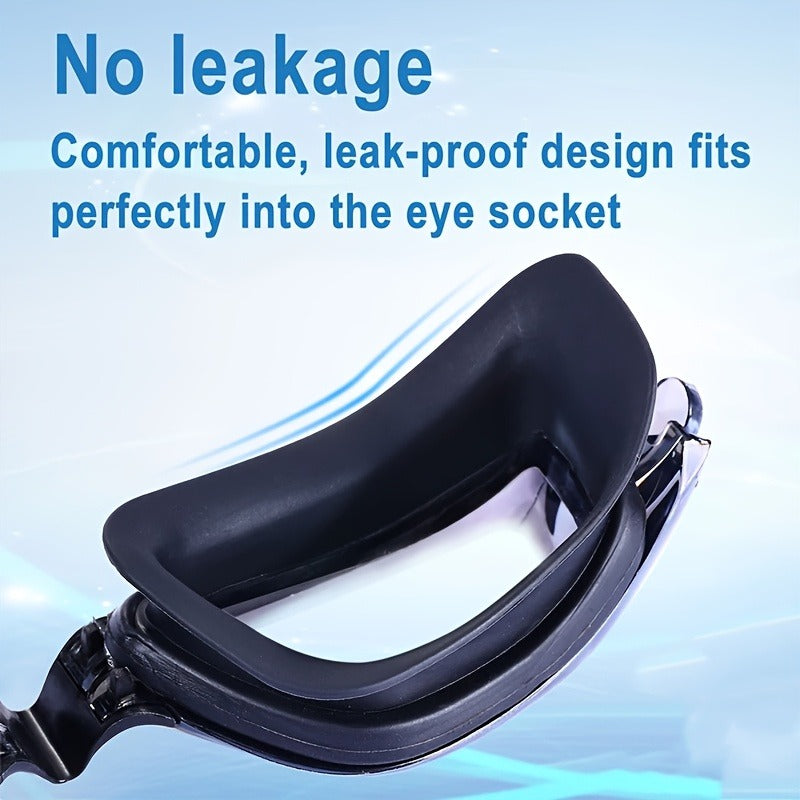 Swimming Goggles 6pcs Set with Cap Nose Clip Earplugs & Storage Bag – UV Protection Anti-Fog Adult Racing Swim Goggles Bundle, Silver-Coated Black Lens, Waterproof PU Swim Cap Included