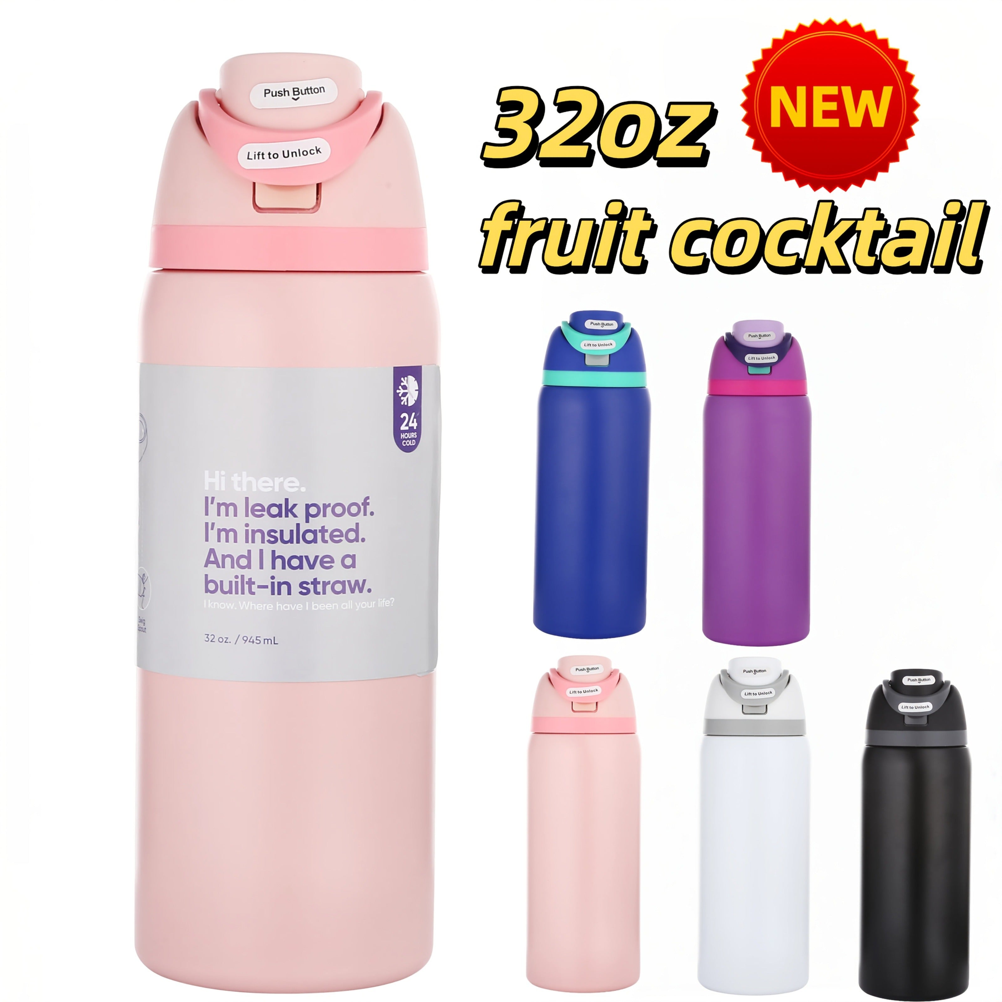32oz Insulated Water Bottle with Straw - 304 Stainless Steel Vacuum Flask Keeps Cold 24H Hot 12H, Large Capacity Leak-Proof Sports Bottle for Gym, Camping, Office & Outdoor Adventures