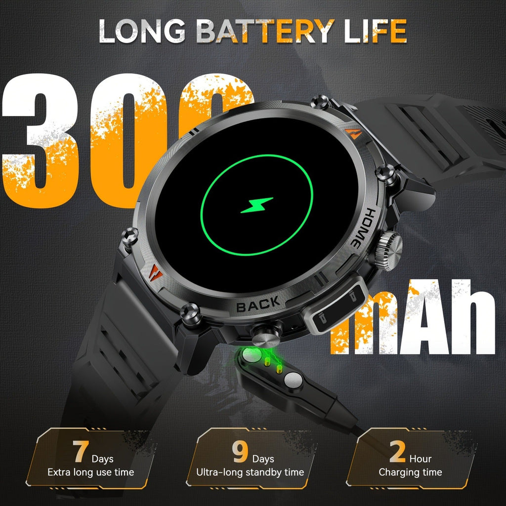 EIGIIS KE3 Rugged Smartwatch for Men – Wireless Calling, HD 1.45" Screen, LED Light, Fitness Tracker, iPhone & Android