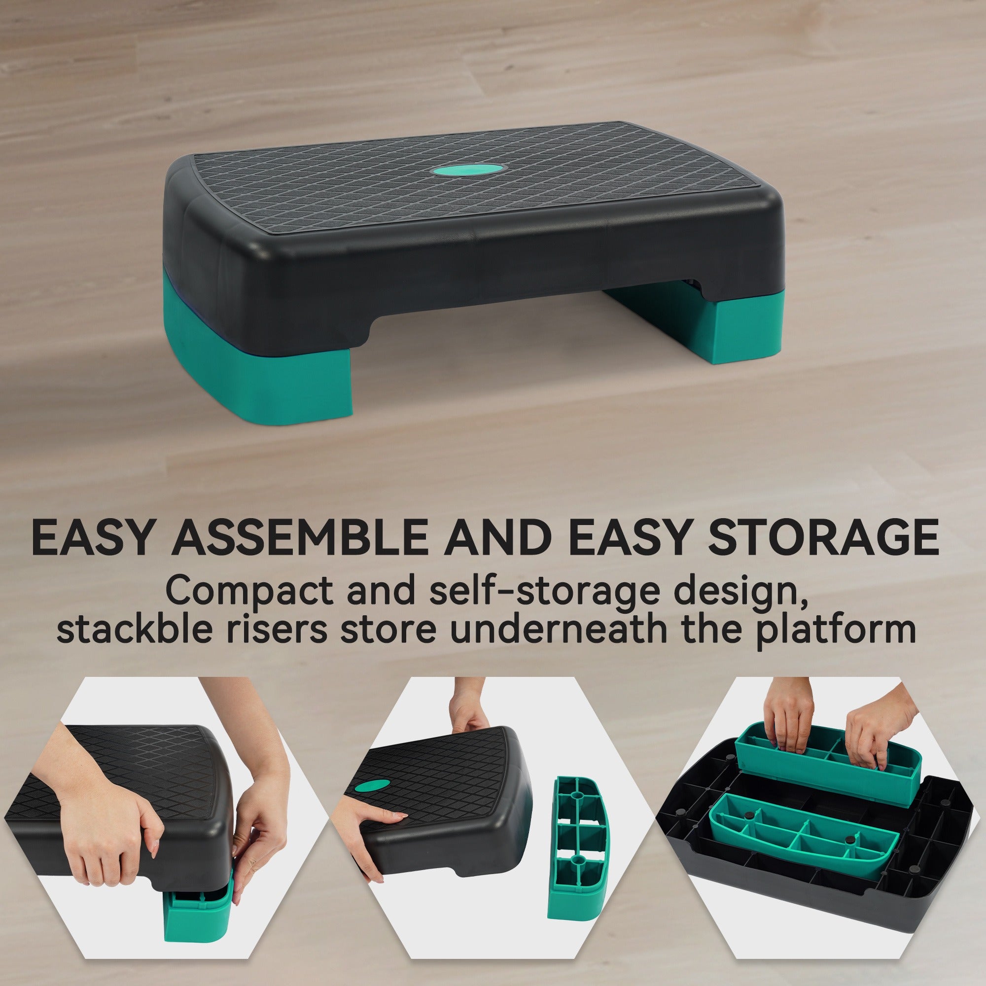 Aerobic Step Platform Adjustable Height with 2 Risers – Non-Slip Workout Stepper 18"x11", 440 LB Capacity, Space-Saving Design for Home Gym Cardio, Strength & Toning, 4 Color Options