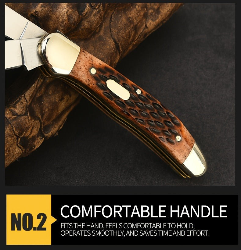 Folding Pocket Knife Handcrafted Multi-Tool with White Copper Finish, Wood Grain & Cow Bone Handle – Portable EDC Blade for Camping, Hunting & Everyday Carry, Best Gift for Men