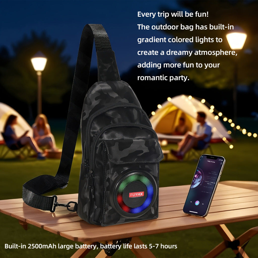 Speaker Backpack Outdoor Built-in Amplifier Sports Striped Backpack for Hiking Climbing Park Outdoor Adventures Travel Casual Daypack Matte Black