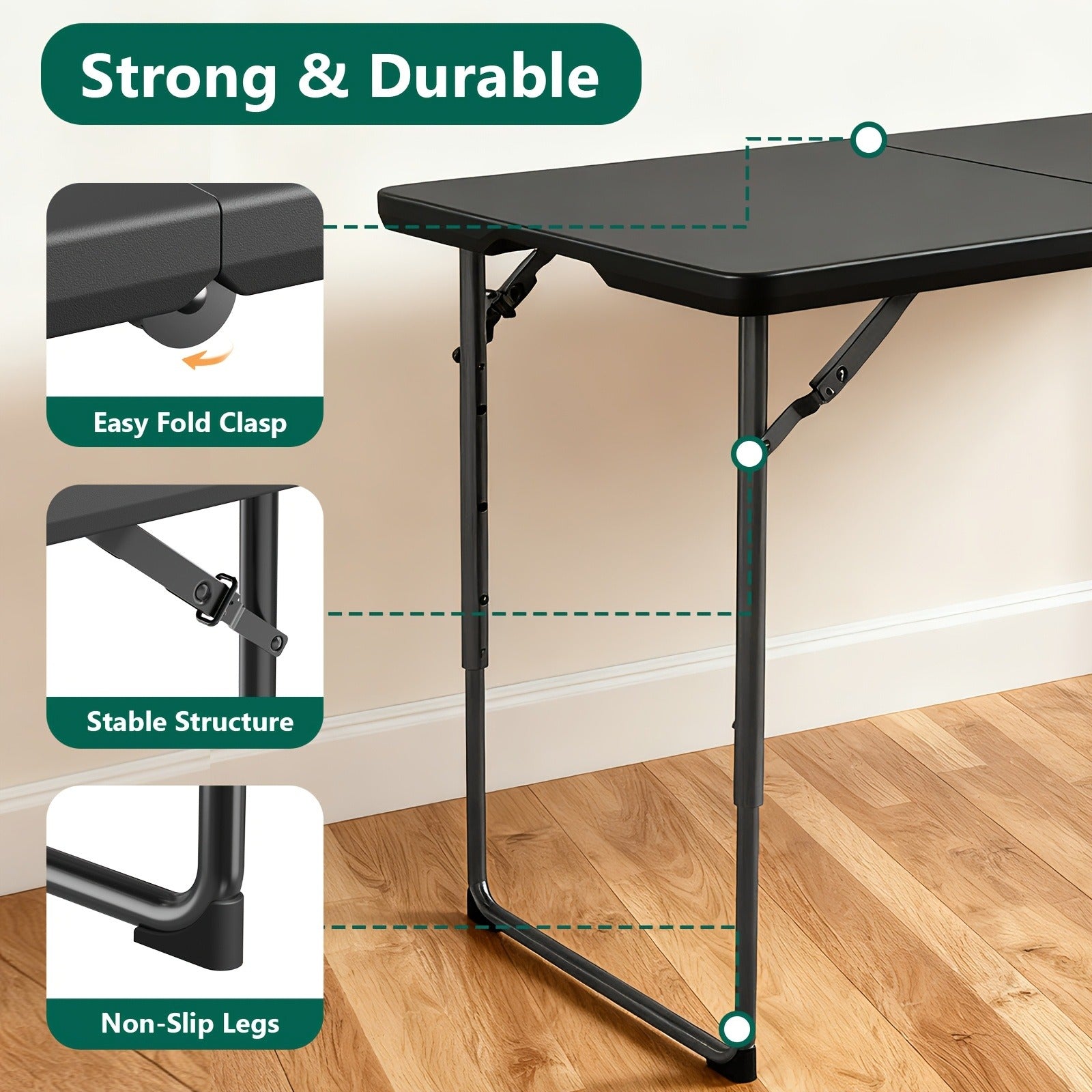 Foldable Outdoor Dining and Utility Table 4ft 6ft Multi-Purpose Folding Desk for Camping Backyard Weddings Living Room Card Games Study Home Office